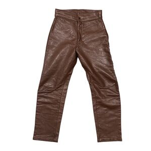 Vintage Bates of California Brown Leather Satin Lined Straight Pants Womens 28